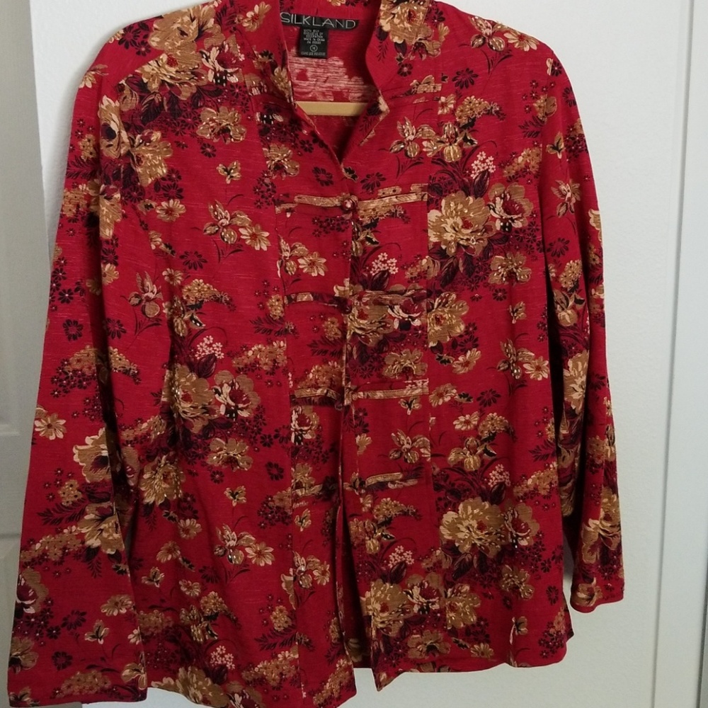 Red silk tunic blouse